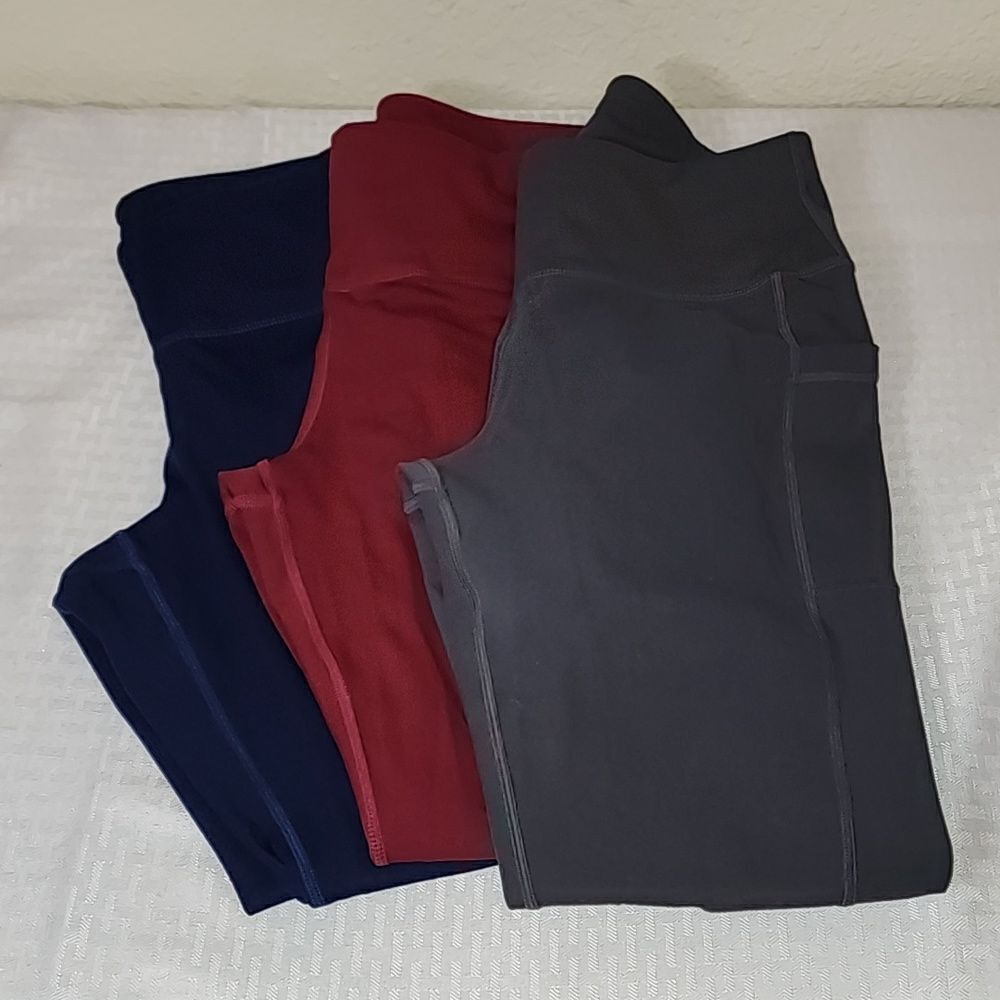 Source Unknown High-Waist Leggings Trio in Navy, Burgundy, and Charcoal
